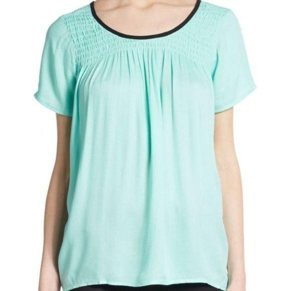 Ella Moss Blue Smocked Yoke Top Celesteal‎